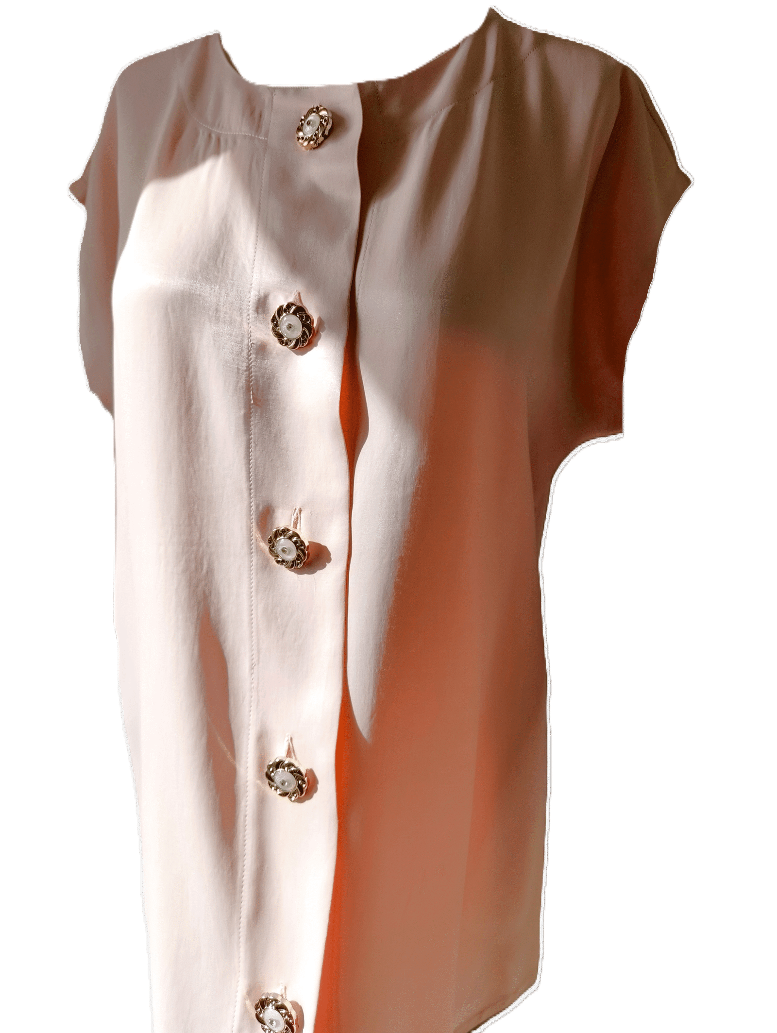 Kısa Kollu Pembe Saten Gömlek