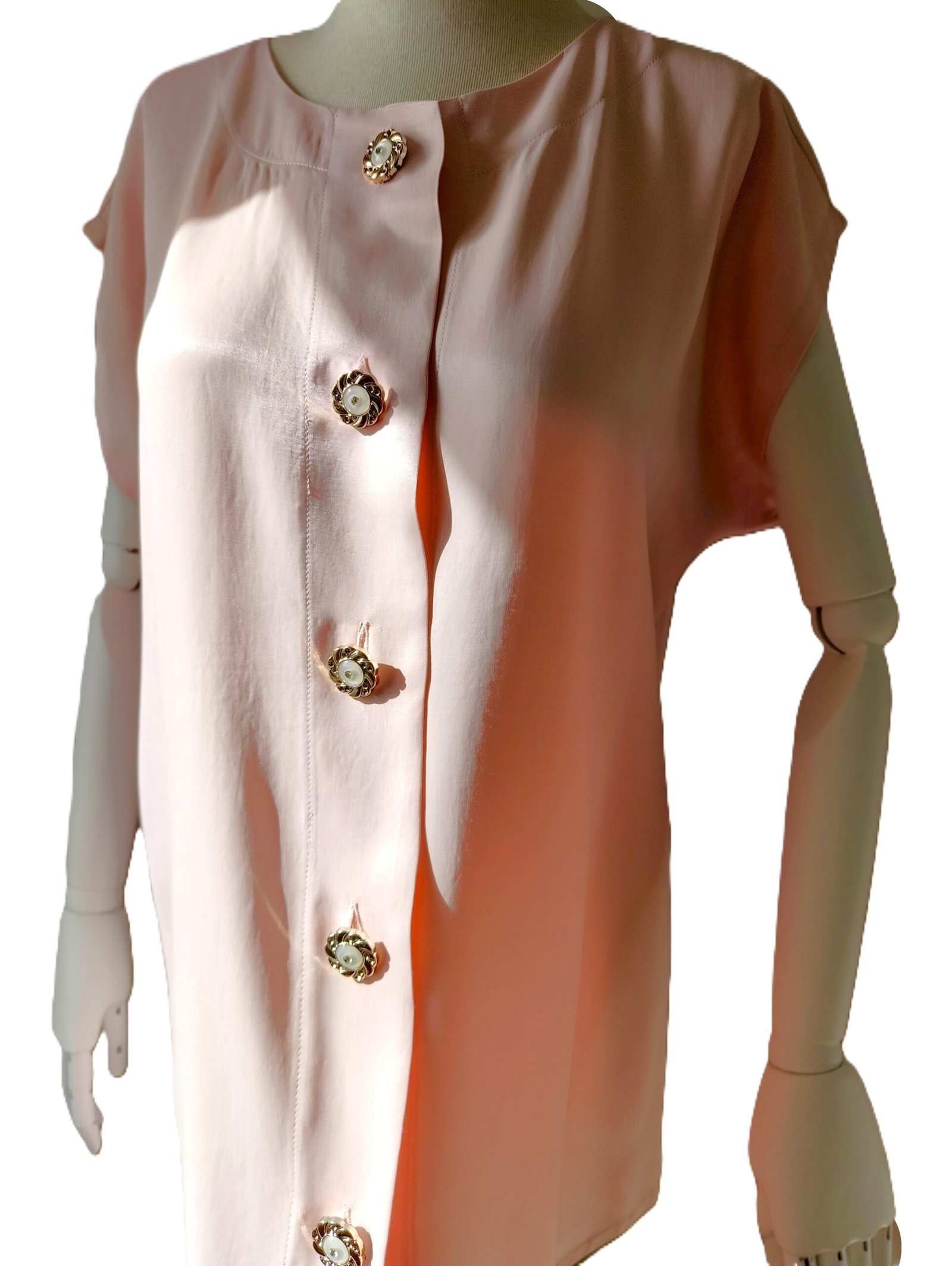 Kısa Kollu Pembe Saten Gömlek - Görsel 5