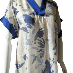 Sulu Boya Desenli Kısa Kollu Yazlık Bluz