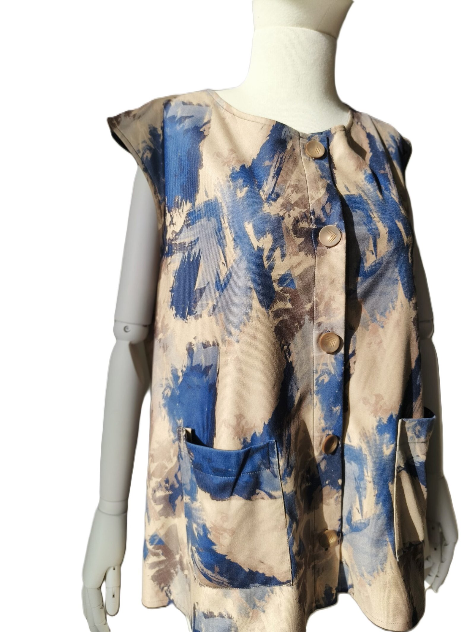 Soyut Desenli Sıfır Kol Yelek Gömlek