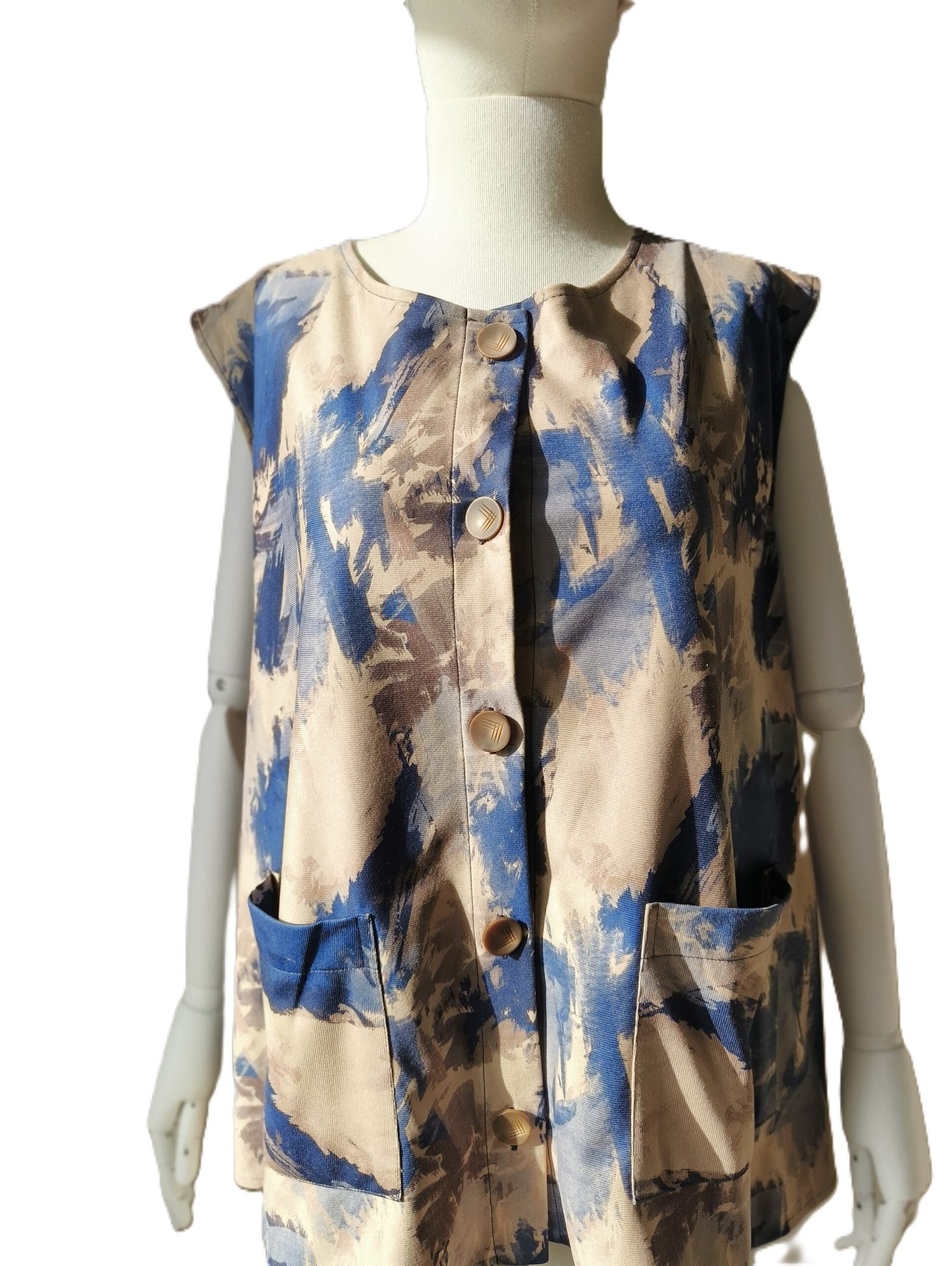 Soyut Desenli Sıfır Kol Yelek Gömlek - Görsel 3