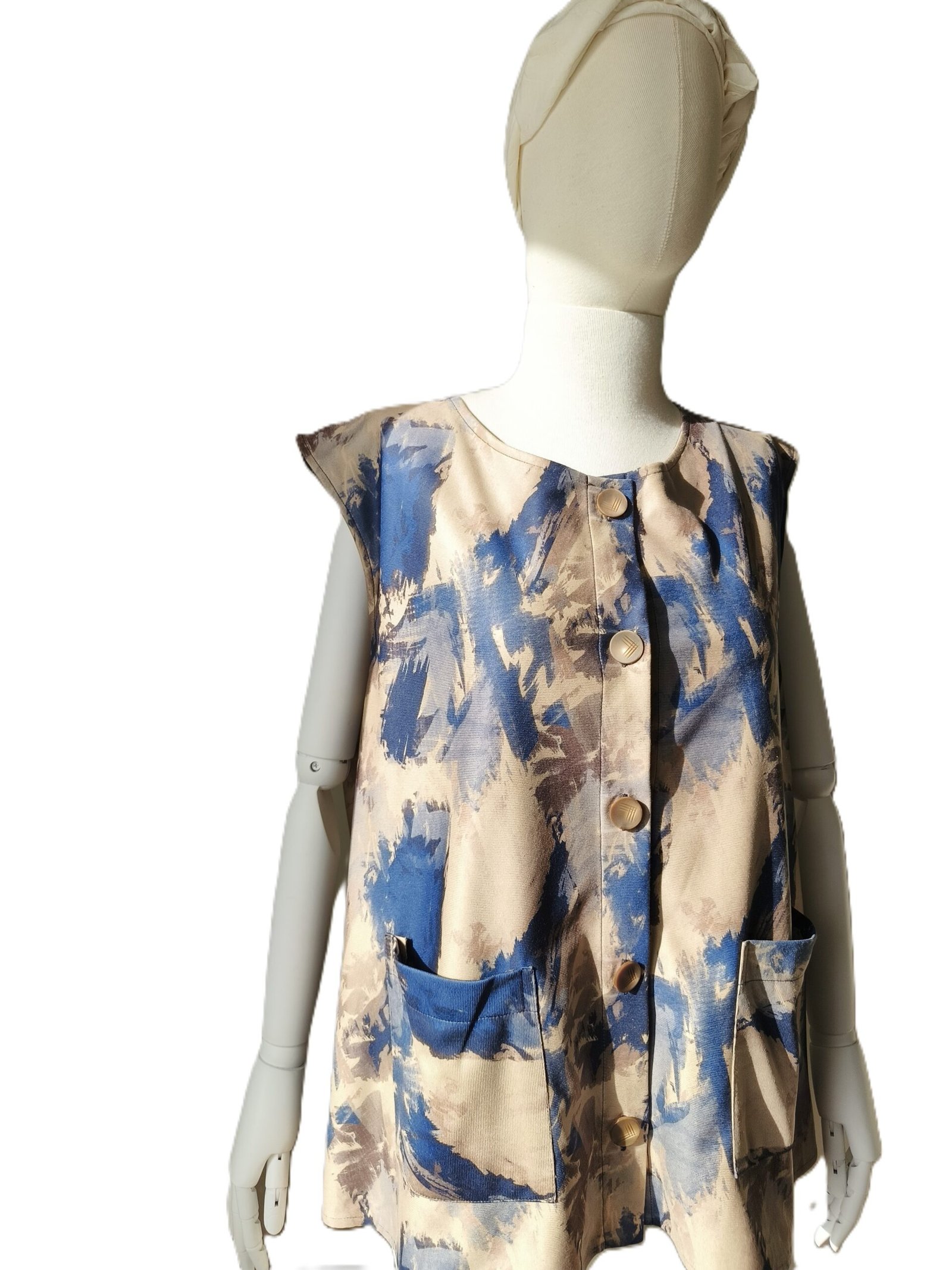 Soyut Desenli Sıfır Kol Yelek Gömlek - Görsel 4