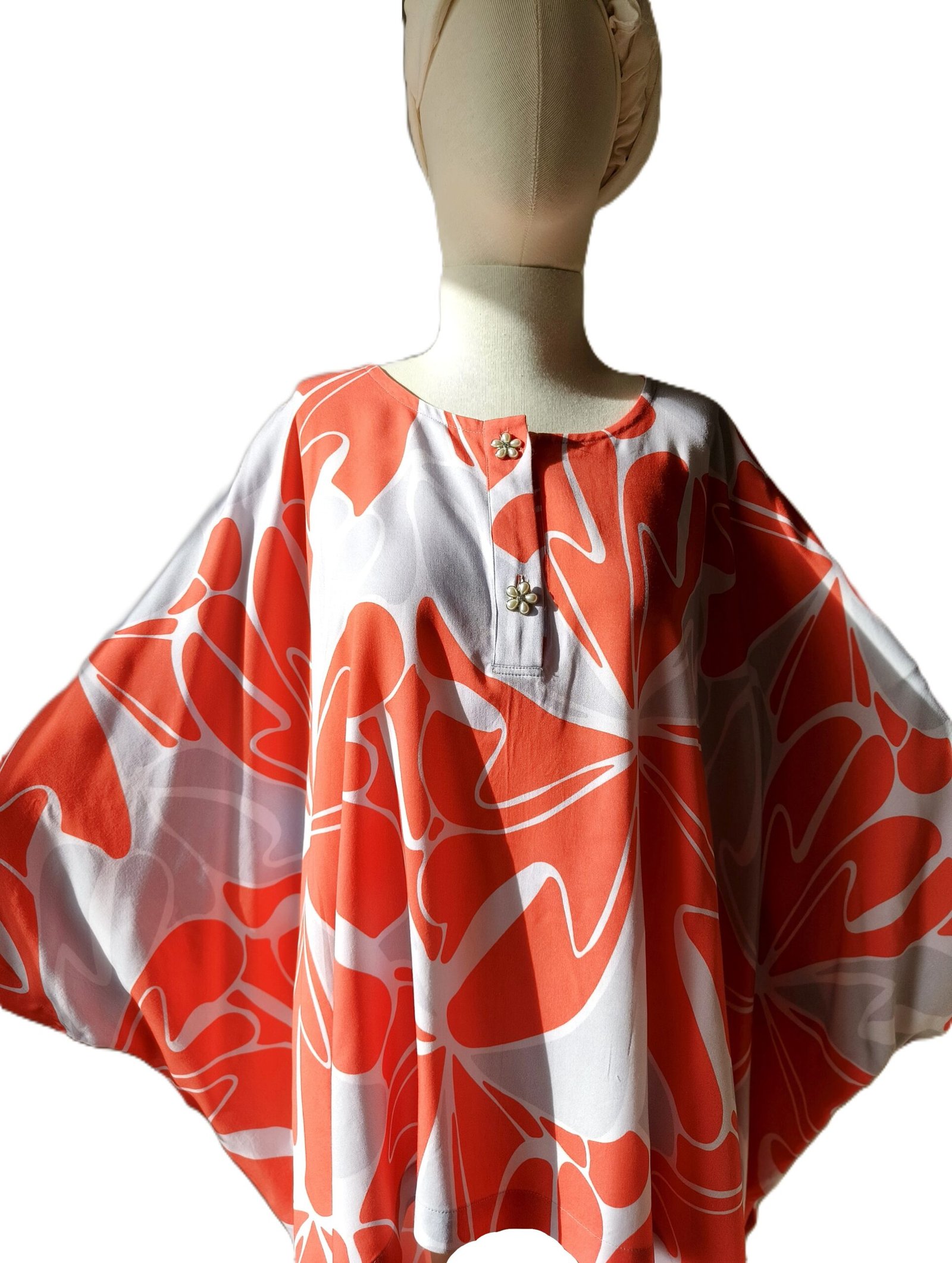 Kırmızı Çiçek Desenli Yarasa Kollu Bluz - Görsel 2