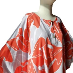 Kırmızı Çiçek Desenli Yarasa Kollu Bluz